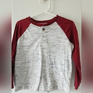 Kid's 4T Jumping Beans Red‎ White Heathered Raglan Henley Long Sleeve Shirt